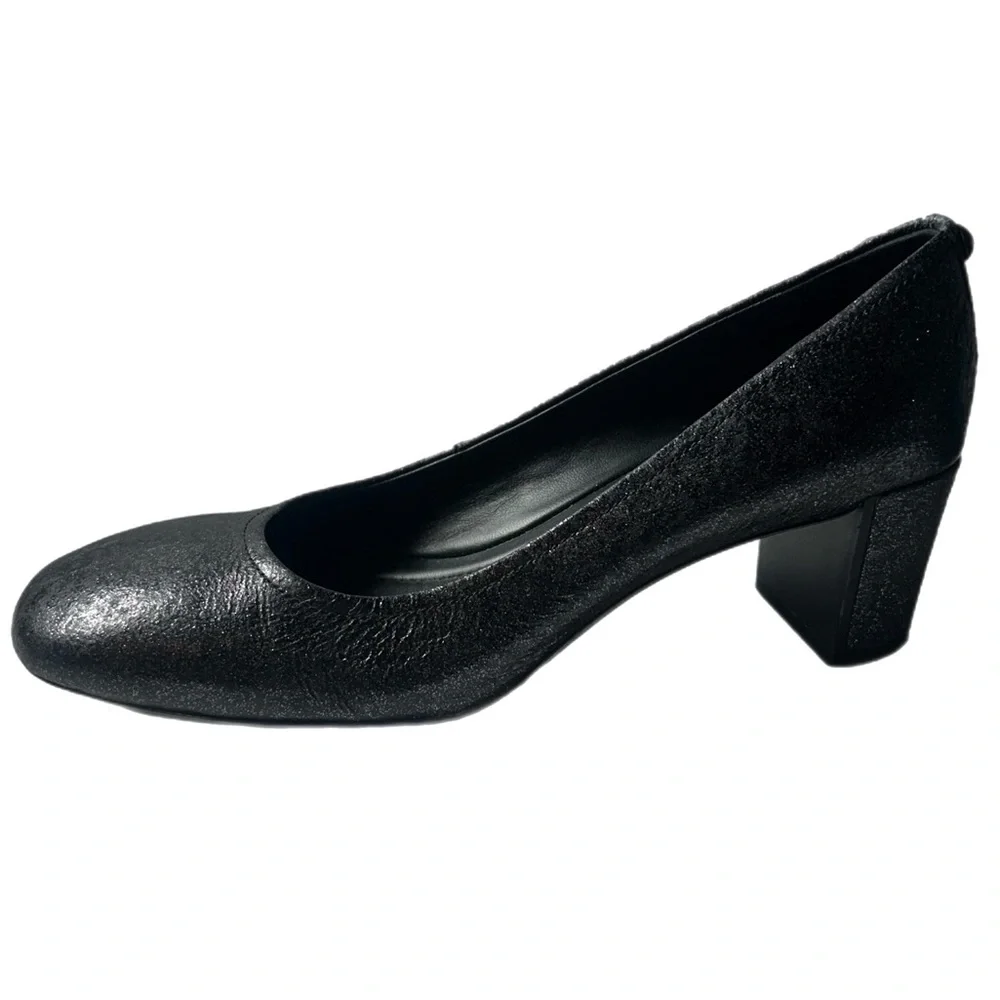 Donald J Pliner Black Sparkle Leather Block Heel Pumps Women’s Size 8N Narrow